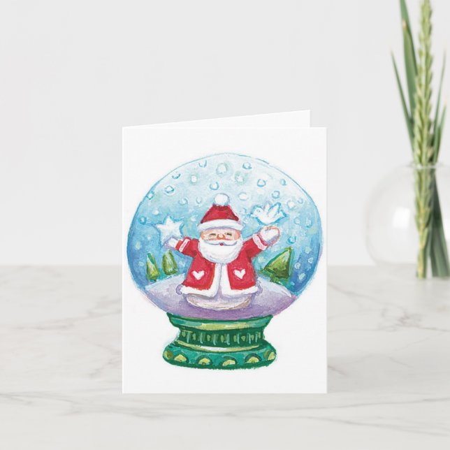 Tarjeta Festiva Cuidados Navidades Snowglobe Santa Claus, Estrella (Anverso)