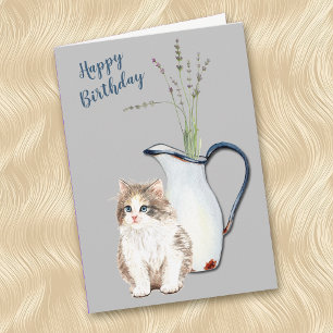 Tarjeta Festiva Cuidadosamente Kitten y Country Kitchen Pitcher Cu