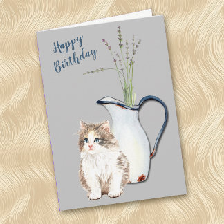 Tarjeta Festiva Cuidadosamente Kitten y Country Kitchen Pitcher Cu