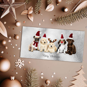Tarjeta Festiva Cuidadosos elfos navideños y cachorros de Rudolph