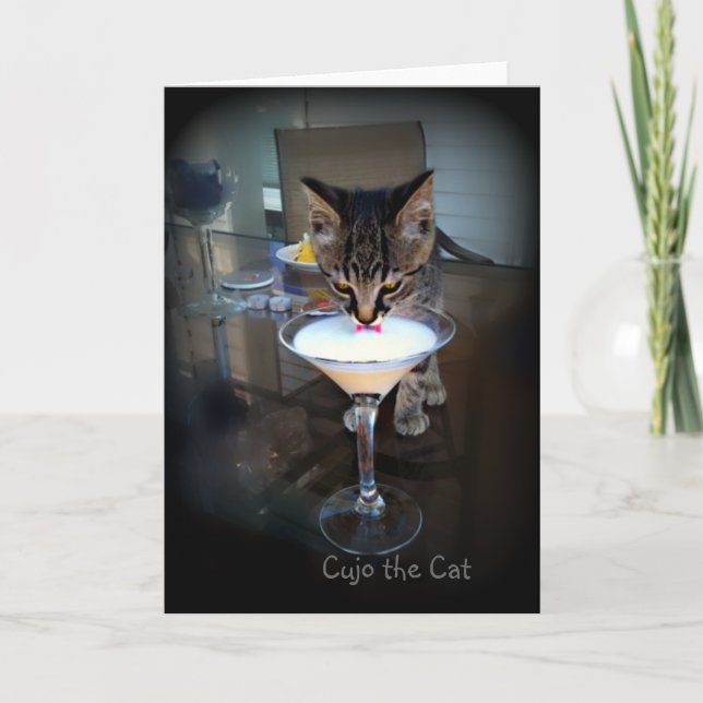 Tarjeta Festiva Cujo el gato Milktini (Anverso)