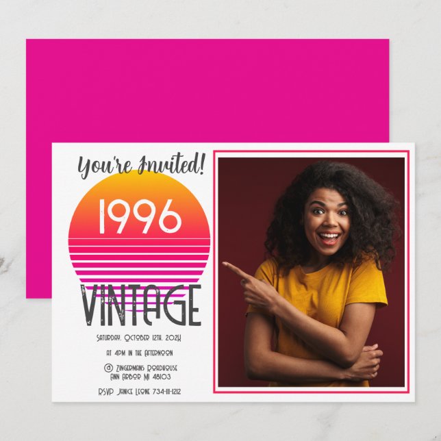 Tarjeta Festiva Cumpleaños 30 Pink Retro Sol 1996  (Anverso / Reverso)