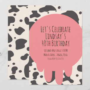 Tarjeta Festiva Cumpleaños adulto de 40 años con estampado de vaca