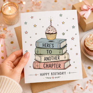 Tarjeta Festiva Cumpleaños Amante de Libros Cita de Lectura Acuare