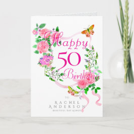 Tarjeta Festiva Cumpleaños con cinta de rosa rosa