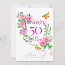 Tarjeta Festiva Cumpleaños con cinta de rosa rosa