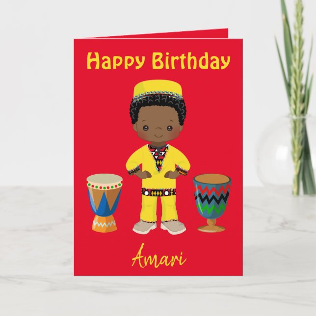 Tarjeta Festiva Cumpleaños con tema africano  (Anverso)