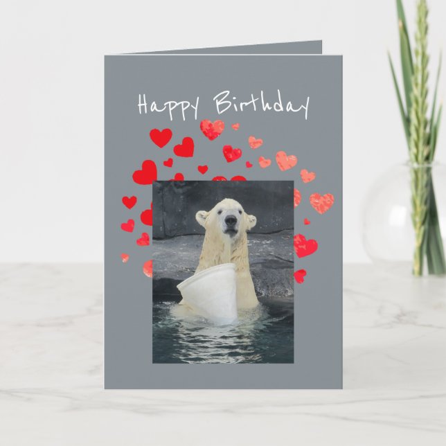 Tarjeta Festiva Cumpleaños cubo polar de oso polar con humor travi (Anverso)