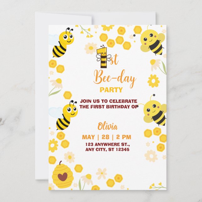 Tarjeta Festiva Cumpleaños de Abejas Cutas Amarillas (Anverso)
