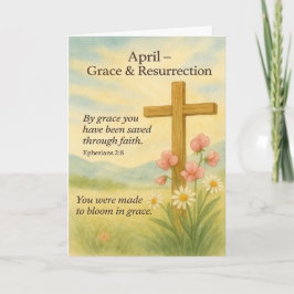 Tarjeta Festiva Cumpleaños de Abril Verso de la Biblia Cruz y Resu