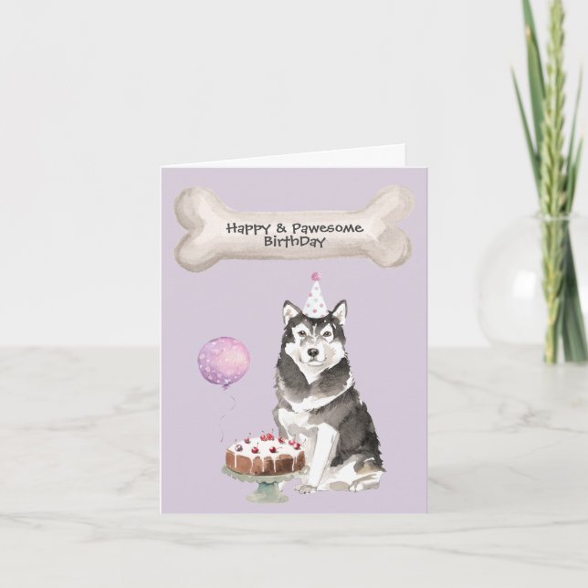 Tarjeta Festiva Cumpleaños de Alaskan Malamute (Anverso)
