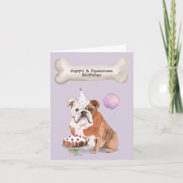 Tarjeta Festiva Cumpleaños de Bulldog (Anverso)