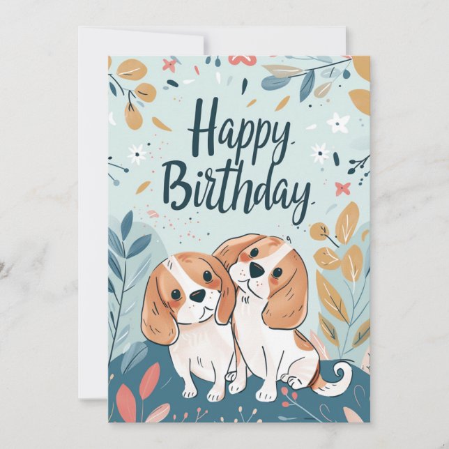 Tarjeta Festiva Cumpleaños de Cute Beagle (Anverso)