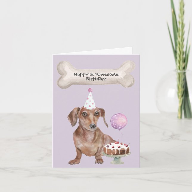Tarjeta Festiva Cumpleaños de Dachshund (Anverso)
