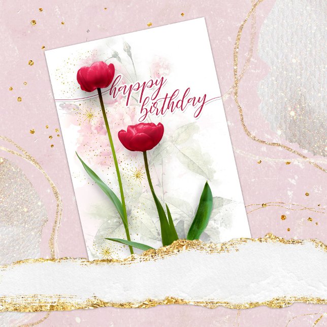 Tarjeta Festiva Cumpleaños de Dos Tulipanes Rojos (Subido por el creador)