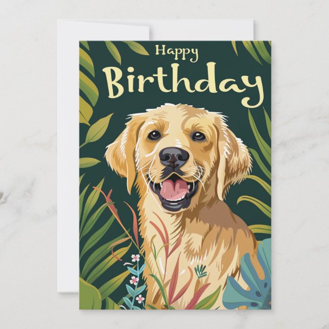 Tarjeta Festiva Cumpleaños de Golden Retriever (Anverso)