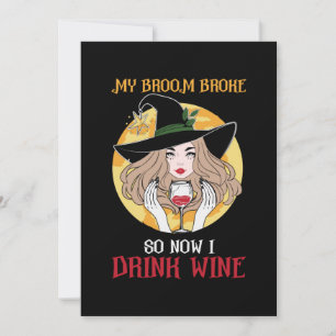 Tarjeta Festiva Cumpleaños de Halloween Ahora Bebo Vino