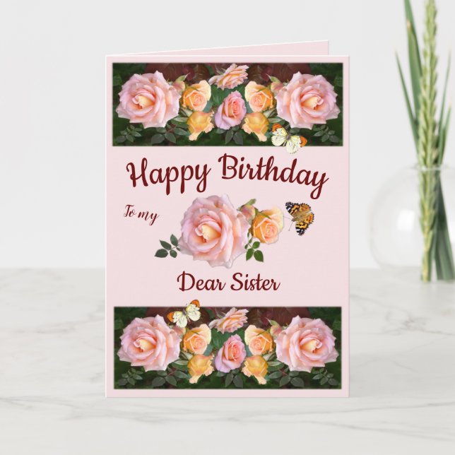 Tarjeta Festiva Cumpleaños de Hermana Cristiana Rosa Personalizada (Anverso)