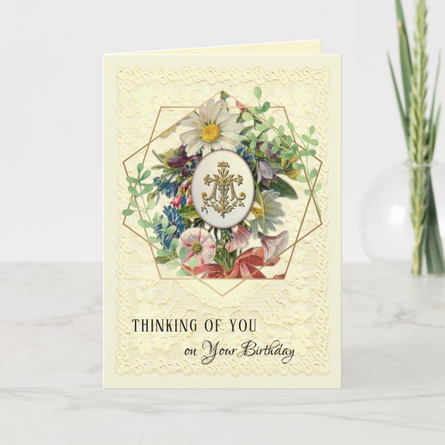 Tarjeta Festiva Cumpleaños de la Cruz Maria Virgen Religiosa (Anverso)