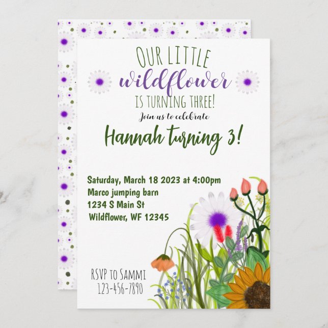 Tarjeta Festiva Cumpleaños de la flor silvestre (Anverso / Reverso)