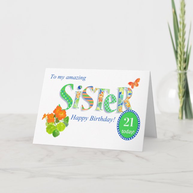 Tarjeta Festiva Cumpleaños de la hermana mayor de edad personaliza (Anverso)