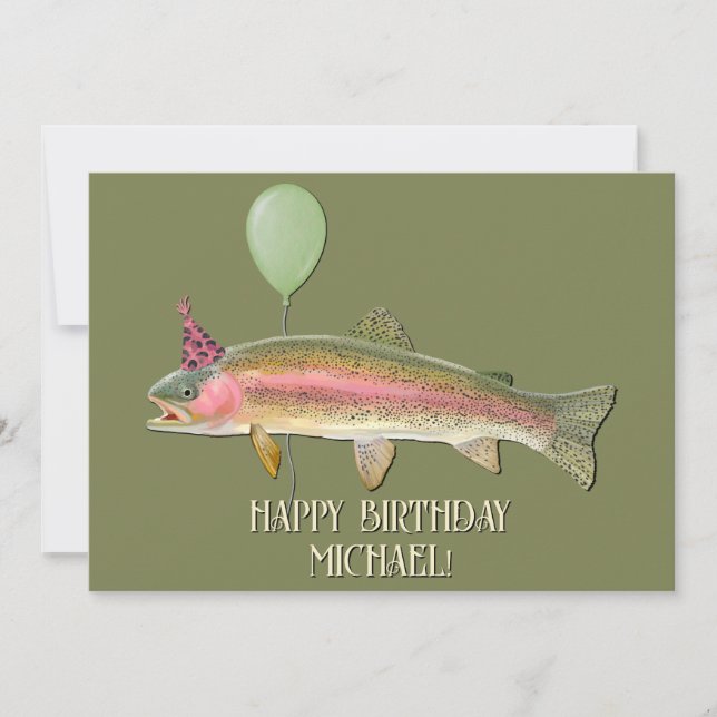 Tarjeta Festiva Cumpleaños de la Pesca de Trucha Arcoiris (Anverso)