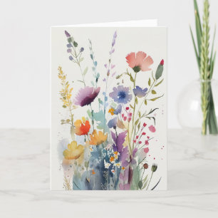 Tarjeta Festiva Cumpleaños de las Flores de Acuarela