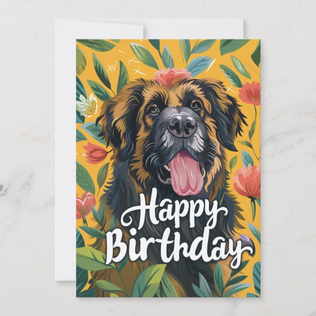 Tarjeta Festiva Cumpleaños de Leonberger Dog (Anverso)