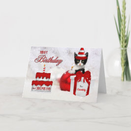 Tarjeta Festiva Cumpleaños de los Navidades: Gato y Pastel