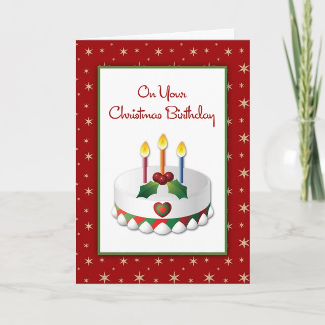 Tarjeta Festiva Cumpleaños de los navidades, pastel de feriado, es (Anverso)