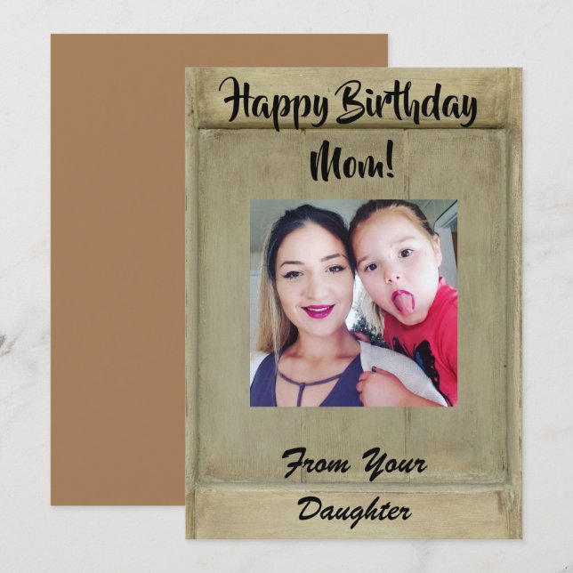 Tarjeta Festiva Cumpleaños de mamá con foto rústica (Anverso / Reverso)
