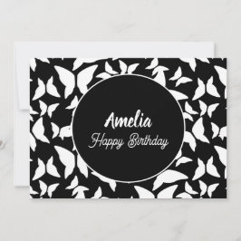 Tarjeta Festiva Cumpleaños de Mariposas Fiesta Blanco y Negro para