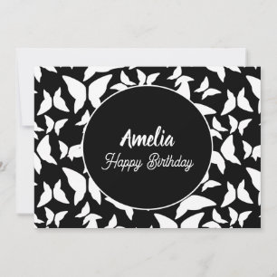 Tarjeta Festiva Cumpleaños de Mariposas Fiesta Blanco y Negro para