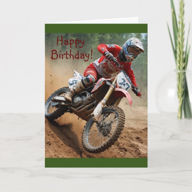 Tarjeta Festiva Cumpleaños de Motocross (Anverso)