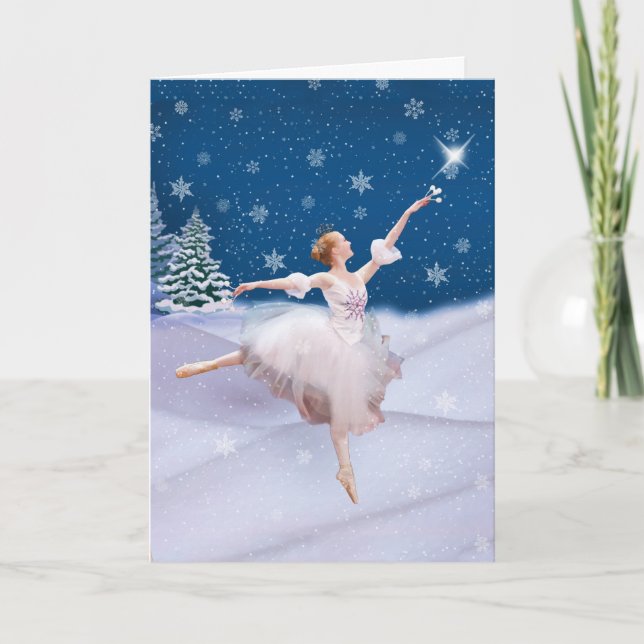 Tarjeta Festiva Cumpleaños de navidades con Ballerina en Nieve (Anverso)