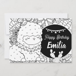 Tarjeta Festiva Cumpleaños de niños con llamas lindas y flores par