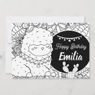 Tarjeta Festiva Cumpleaños de niños con llamas lindas y flores par