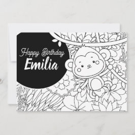 Tarjeta Festiva Cumpleaños de niños monos Floral para colorear