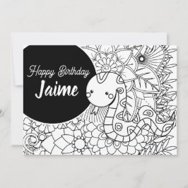 Tarjeta Festiva Cumpleaños de niños serpiente Floral para colorear