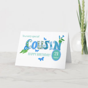 Tarjeta Festiva Cumpleaños de primo de edad personalizado con cart