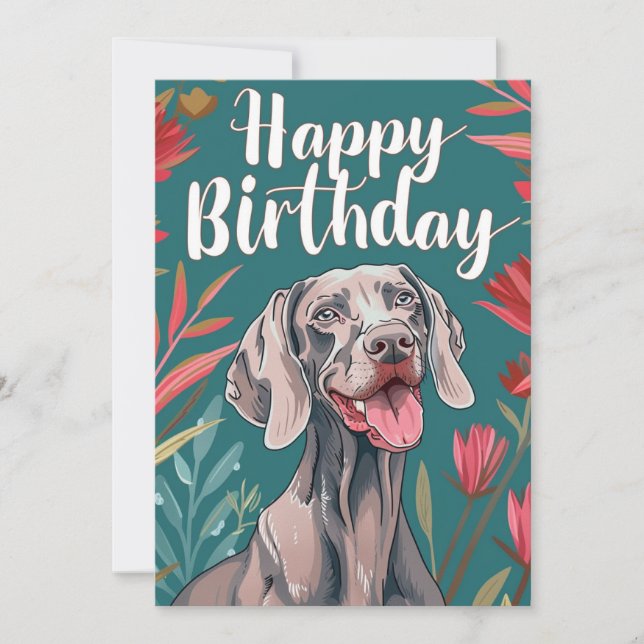 Tarjeta Festiva Cumpleaños de Weimaraner (Anverso)