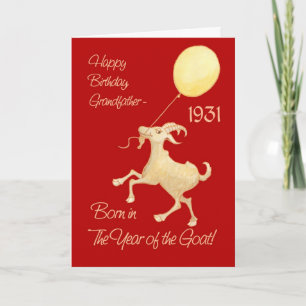 Tarjeta Festiva Cumpleaños del abuelo de la cabra en China en 1931