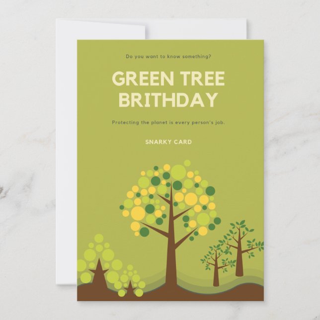 Tarjeta Festiva Cumpleaños del árbol verde sarcástico (Anverso)