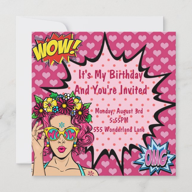 Tarjeta Festiva Cumpleaños del arte pop (Anverso)