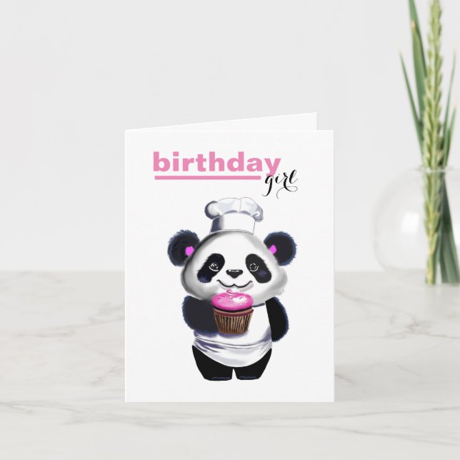 Tarjeta Festiva Cumpleaños del Chica Cute Panda Bear (Anverso)