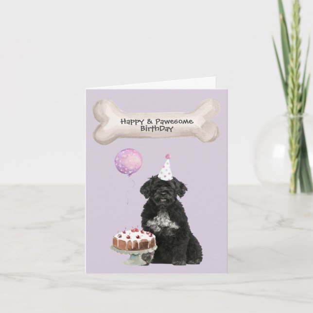 Tarjeta Festiva Cumpleaños del perro acuático portugués (Anverso)