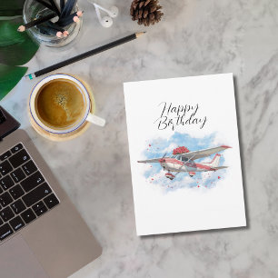 Tarjeta Festiva Cumpleaños divertido: avión lleva flores y foto