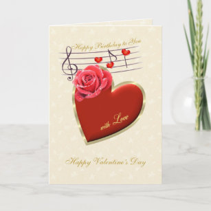 Tarjeta Festiva Cumpleaños, El día de San Valentín - Música, Coraz
