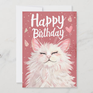 Tarjeta Festiva Cumpleaños Feliz de Gato Blanco
