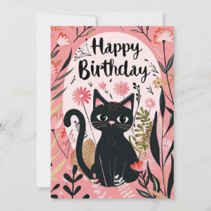 Tarjeta Festiva Cumpleaños feliz de gato negro